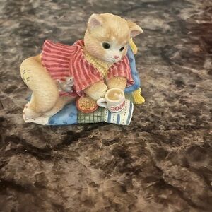 Adorable Cat Figurine with Red Sweater